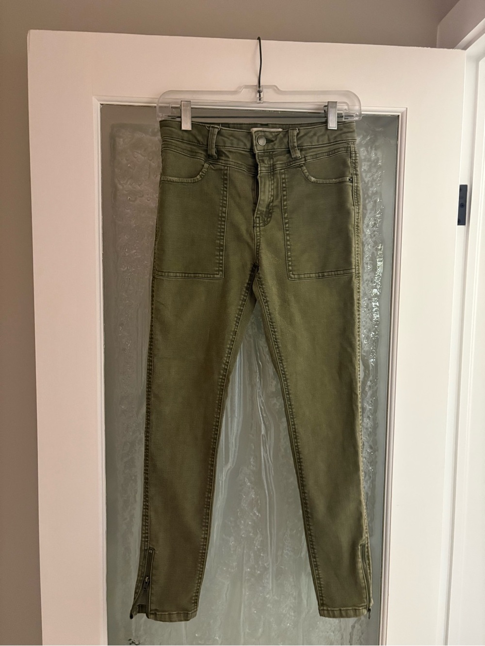 EDC Olive Green Skinny Jeans with Ankle Zips